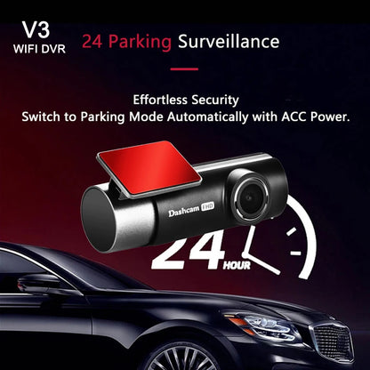 Source Factory FHD 1080P Dashcam Super Night Vision  24H Parking Monitor Car DVR Cameras 360° Rotating Lens Blackbox APP Control