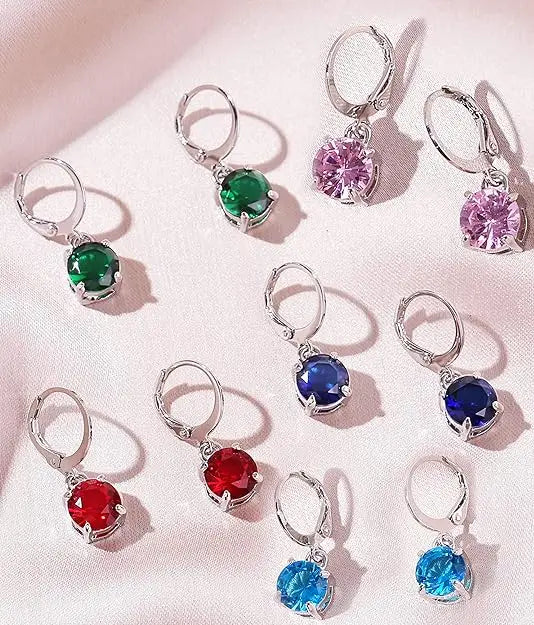 6 Pairs Leverback Drop Dangle Earrings Set Multicolor Round CZ Hoop Earrings 8MM for Women