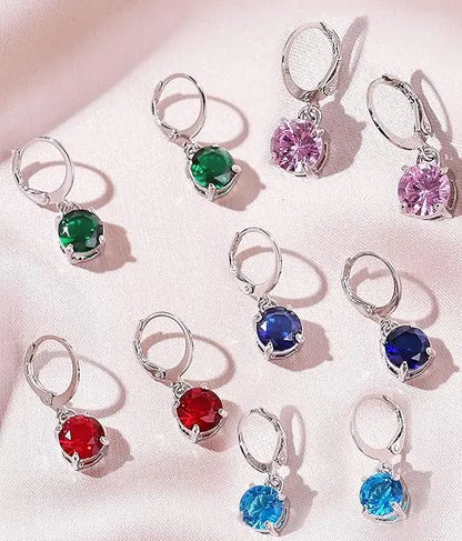 6 Pairs Leverback Drop Dangle Earrings Set Multicolor Round CZ Hoop Earrings 8MM for Women