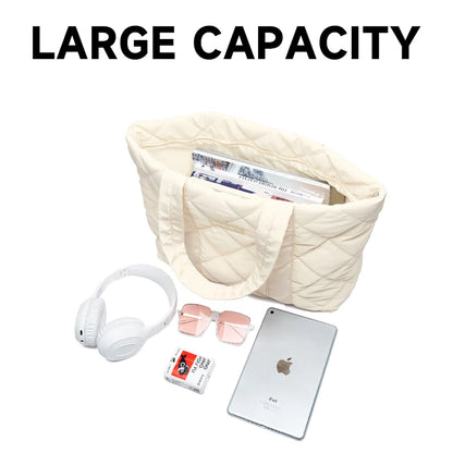 Customized Logo Letter Durable Unisex Padded Puffer Tote Bag Zipper Shoulder Strap Oxford Casual Soft Waterproof Lightweight