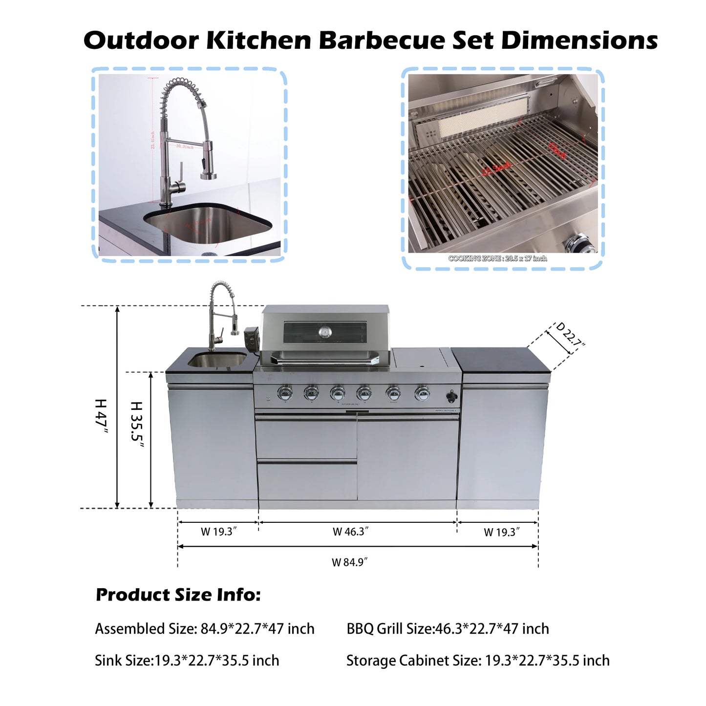 Stock in USA Warehouse 304 Stainless Steel Natural Propane Gas BBQ Grills Outdoor Kitchen Cabinets for Garden