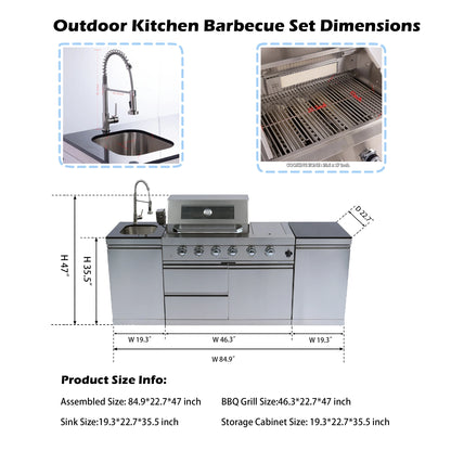 Stock in USA Warehouse 304 Stainless Steel Natural Propane Gas BBQ Grills Outdoor Kitchen Cabinets for Garden