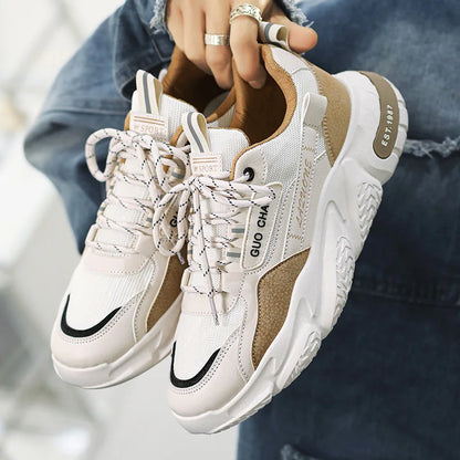 Men's Casual High-Top Sport Sneakers Microfiber Leather Upper Large Dad PU Rubber Sole Waterproof Breathable Mesh for Summer
