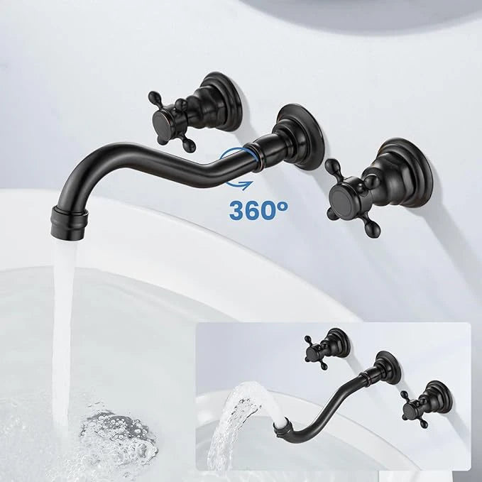 Double Handle Three Holes Bathroom Faucet Black Bronze Home Improvement Accessories Brass Bathroom Faucet 360 Rotation Crane