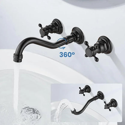 Double Handle Three Holes Bathroom Faucet Black Bronze Home Improvement Accessories Brass Bathroom Faucet 360 Rotation Crane