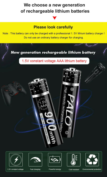 100% New 1.5V AAA Rechargeable Battery 900mWh 1.5V Li-ion Lithium Liion Li ion 3A aaa Batteries for Toy Car Camera Flashlight