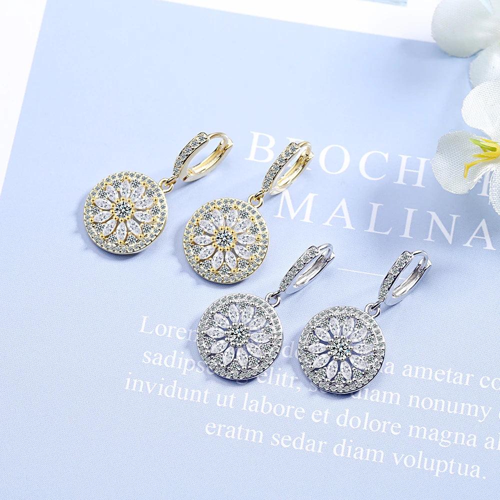 Luxury 925 Sterling SIlver Hollow-out Dream Catcher With Round Cut CZ Zircon Earrings For Women Ear Jewelry Valentine's Day Gift
