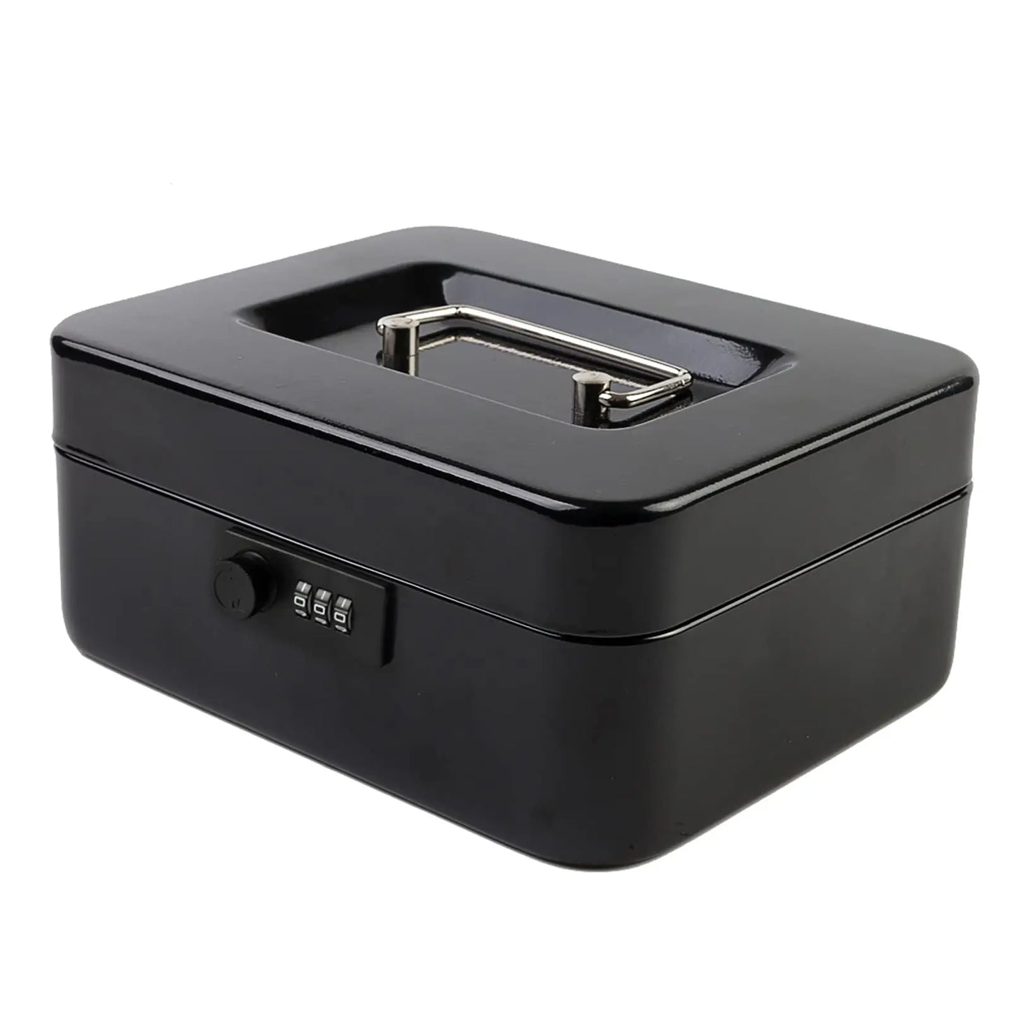 AJF Black Cold Rolled Steel Cash Safe Box Combination Lock Secure 7.87"x6.30"x3.54" Money Tray for Indoor/Outdoor Use Model
