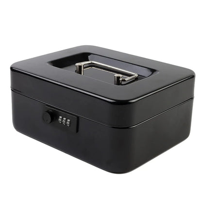 AJF Black Cold Rolled Steel Cash Safe Box Combination Lock Secure 7.87"x6.30"x3.54" Money Tray for Indoor/Outdoor Use Model