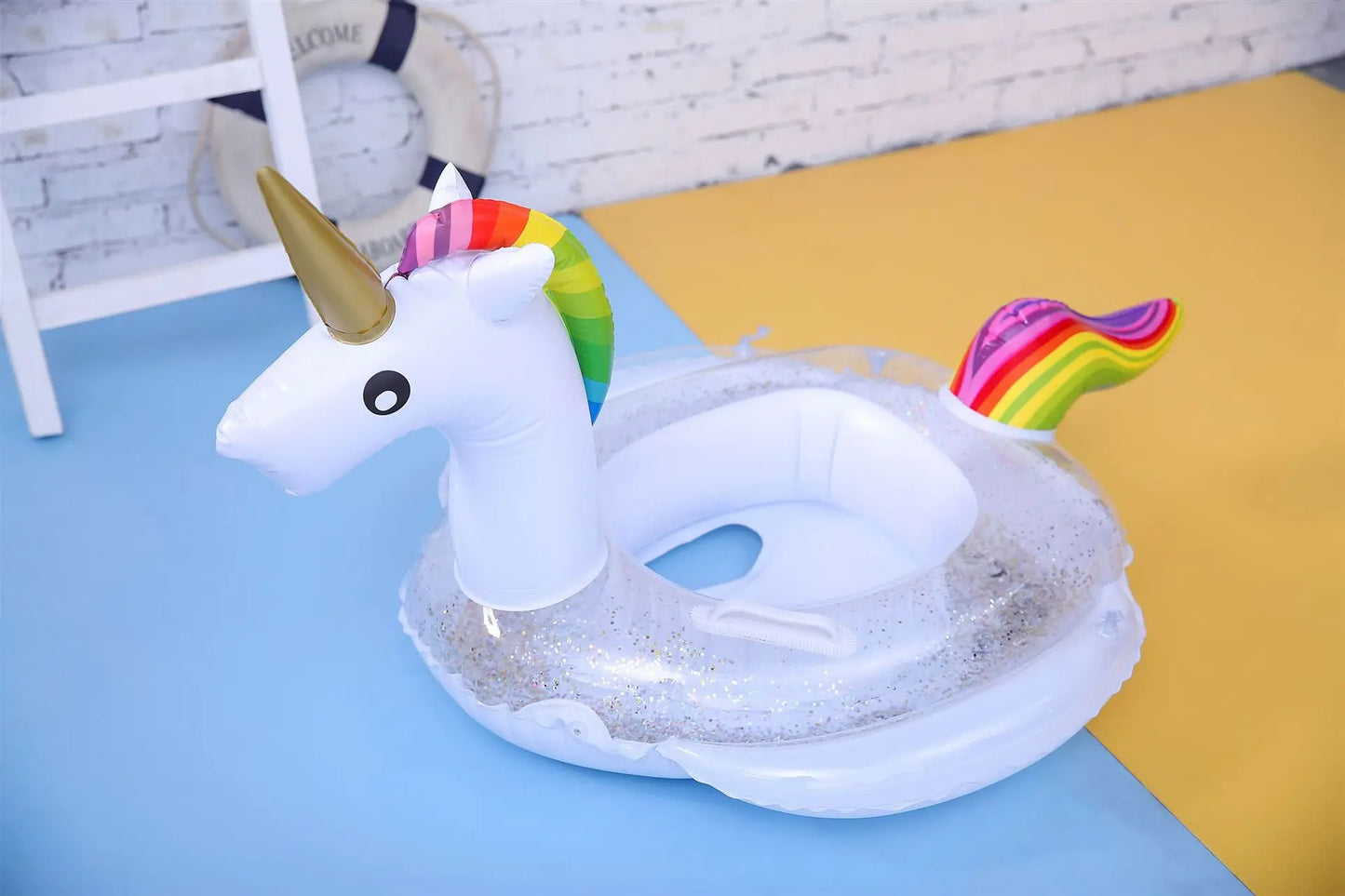 Hot Selling Eco-friendly PVC Inflatable Bubble Bottom Sequin Flamingo Unicorn Children's Seat Ring for Kids Water Sport