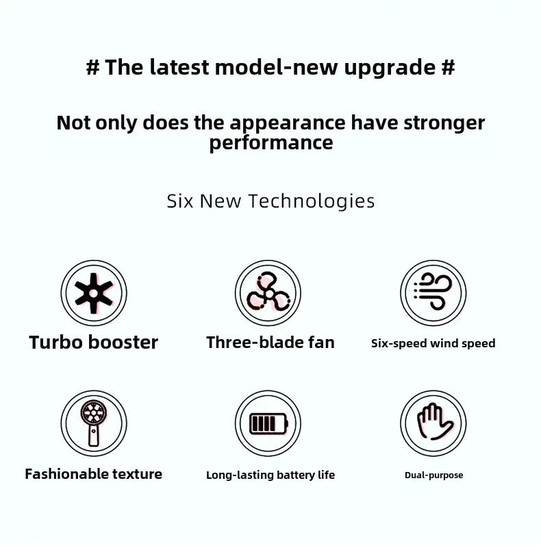 USB Portable 6-Speed Digital Display Fan Mini Handheld Large Wind Silent Desktop Cooling Gift Foldable for Household Car Use