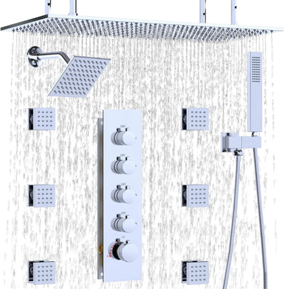 Chrome Brass Modern Style Apartment Bathroom Shower System 6-Piece Handheld Body Jets Dual Shower Heads Soft Rain Spray Massage
