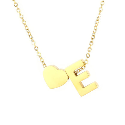 A-Z Alphabet Choker Personalized Style Tiny Heart with Initial Letter Necklace for Women 18K Gold Stainless Steel Jewelry