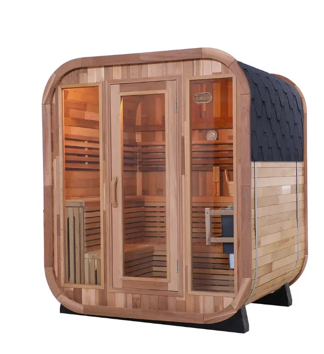 Beautiful Modern Design Canada Red Cedar Sauna Wood Large Outdoor Sauna Dry Sauna with Double-Layer L-Shaped Bench
