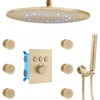12-Inch Brushed Chrome LED Rain Shower Head System Thermostatic Mixer Single Handle Contemporary Brass Design Hotels Massage Jet