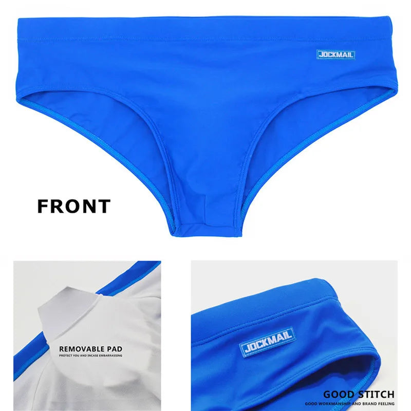 Drawstring Non-slip Solid Color Low-rise Removable Padded Casual Men's Briefs Swim Shorts Underwear