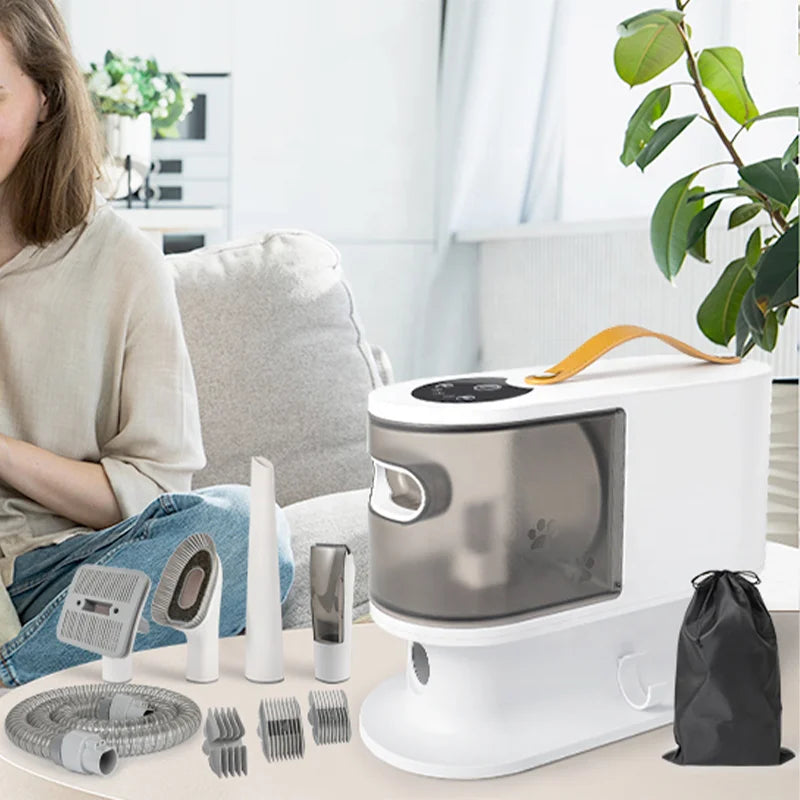 Professional 5 in 1 Pet Grooming Set Customizable 2L Dustbin Vacuum Clipper Rubber Brush Manual Power Hair Removal Dogs Cats
