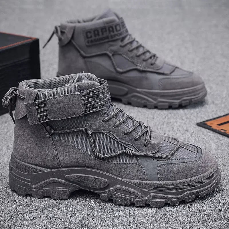 Spring and Autumn Lace up Canvas Men's Boots High Top Casual Walking Shoes Casual Thick Sole Men's Boots