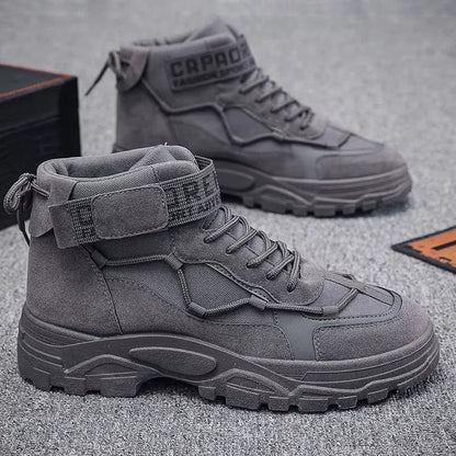 Spring and Autumn Lace up Canvas Men's Boots High Top Casual Walking Shoes Casual Thick Sole Men's Boots