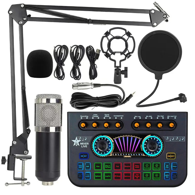 Audio PC USB Studio Recorder Music Sound Card K300 Live Audio Mixer Interface Sound Board with Multiple DJ Effects for Streaming