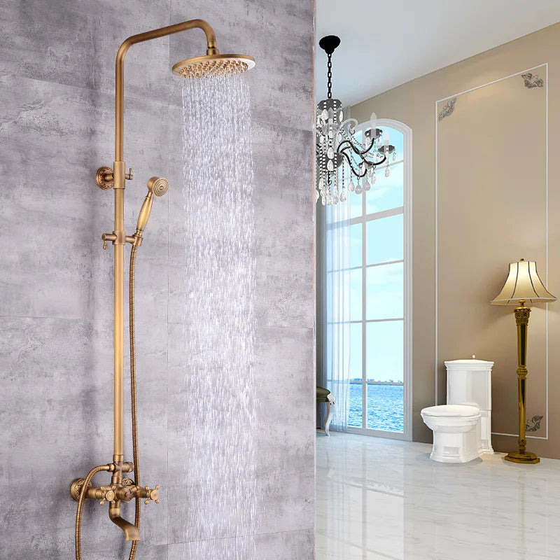 Modern European-Style Brass Bathroom Shower Suite Dual Handle Wall-Mounted Shower Faucet Slide Bar Ceramic Valve Core Rain Spray