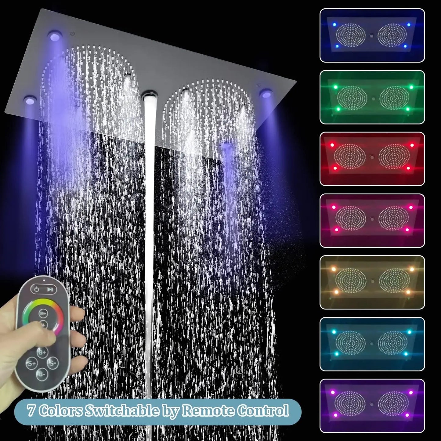 Black Ceiling Rain Brass Shower Combo with Thermostatic Mixing Valve Kit 24.4x12.6 Inch Rain Waterfall Shower Head