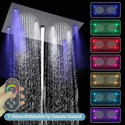 Black Ceiling Rain Brass Shower Combo with Thermostatic Mixing Valve Kit 24.4x12.6 Inch Rain Waterfall Shower Head