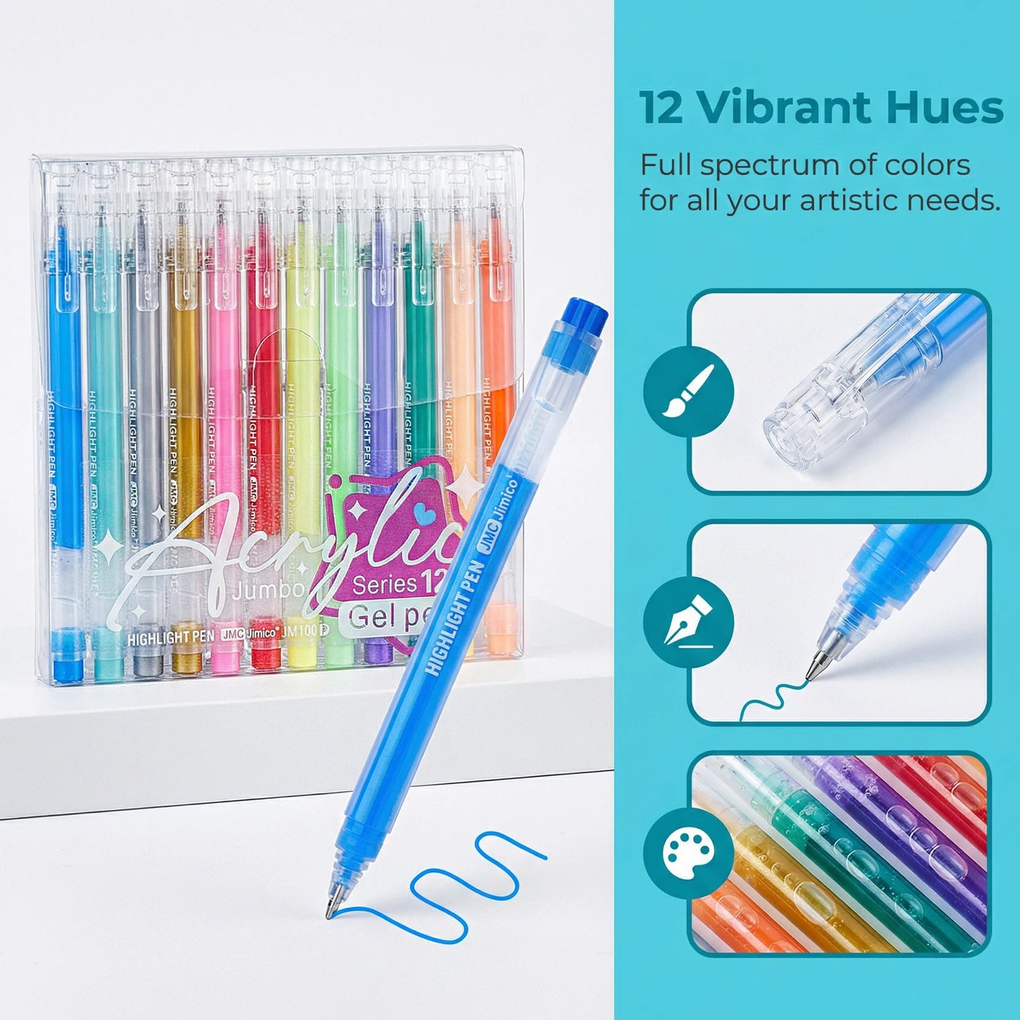 Acrylic Paint Pens 12 Pcs Gel Pens, for School & Office Note Taking, DIY Craft Photo Album, Art Painting, Card Making