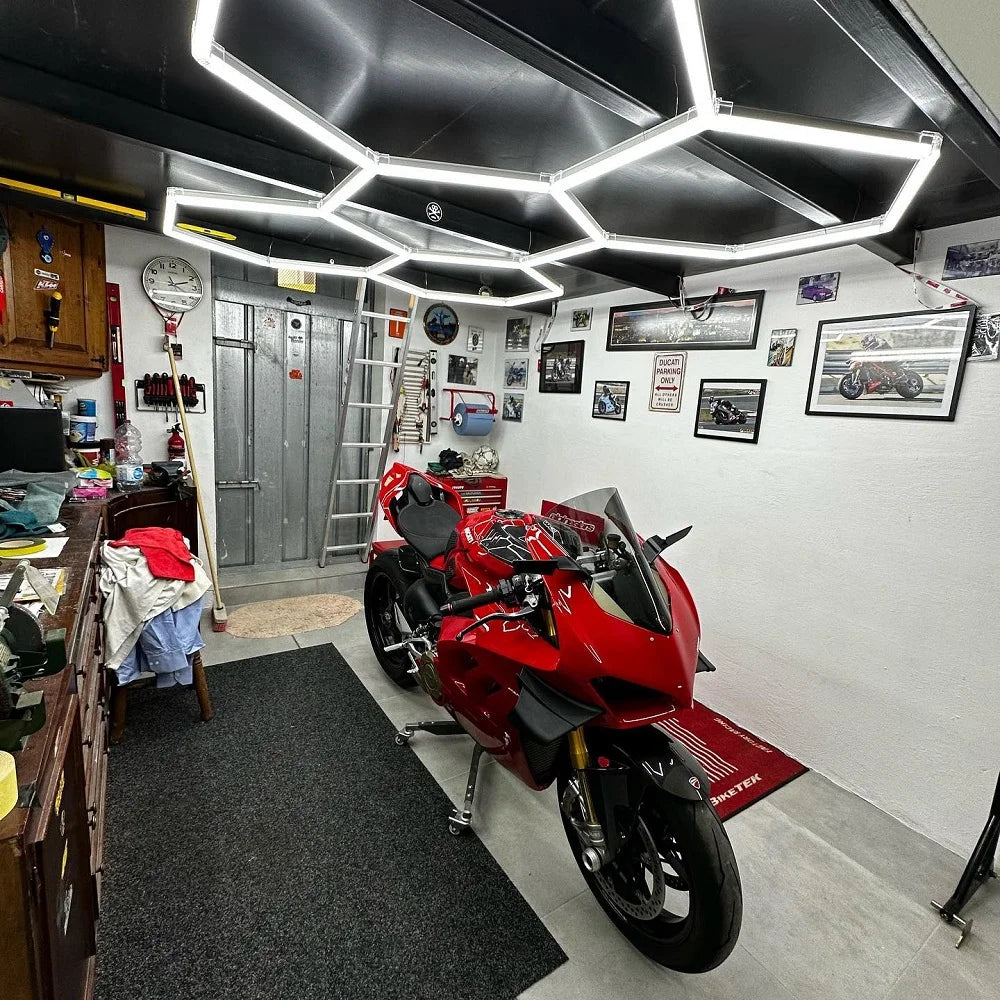 Etop 1680*2410MM Hexagon Workshop Ceiling LED Lights for Car Shop Garage with Honeycomb Design IP65 AC