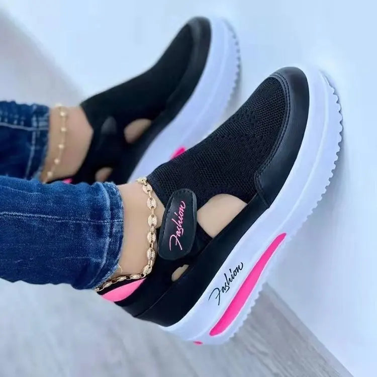 Women's Lightweight Lace-Up Walking Sneakers Comfortable Breathable Flat Platform Shoes Cushioning Sneaker Shoes for Women