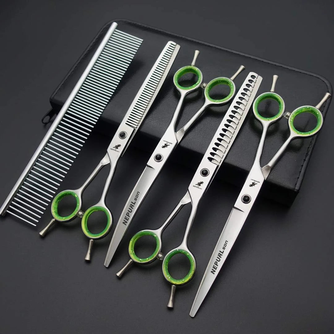 7.0 Inch Scissors Pet Grooming Dense Fishbown Teeth Scissors Set  shear   4 Scissors in  Set PTS-015