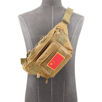 Camouflage Chest Daypack Single Crossbody Strap Waterproof Polyester Tactical Waist Bag for Outdoor Sports Zipper Closure