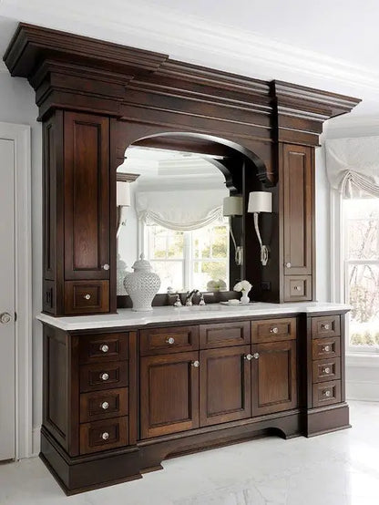 European Luxury Classic Complete Set Bathroom Vanities Cabinet Italian French Style Antique Solid Wood Bathroom Vanity