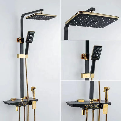 Square Bathroom Shower System Senducs Black Gold Bathtub Mixer Faucet Hot Cold Bathroom Tap Thermostatic Shower Set