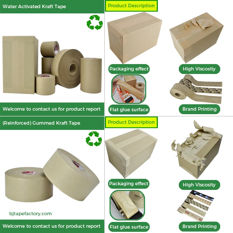 Customized Eco Friendly Degradable Self-adhesive Water Activated Kraft Packing Tape Manufacturer