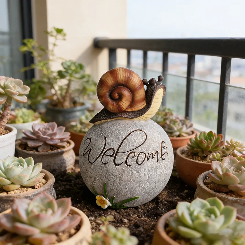 Dropshipping Welcome-themed Fashion Resin Snail Figurine Hand-painted Playful Animal Floral Accent Outdoor Decorative Entryway