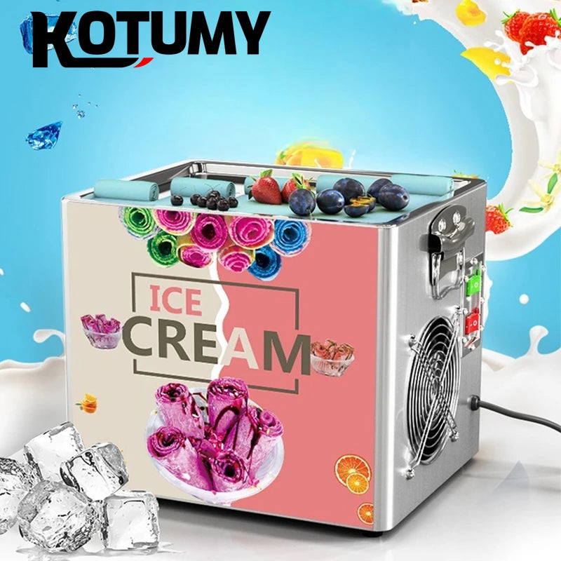 Commercial 110-220V Electric Fried Ice Cream Yogurt Fruit Smoothie Machine Tabletop Roll Machine Yogurt Smoothies Fruit Using