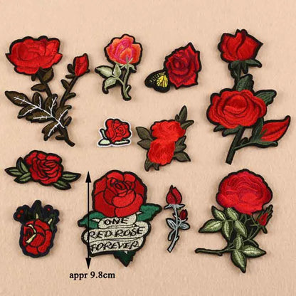 Black Flower Red Rose Embroidered Patch Iron On Patch Clothes Patch For Dress Hat Purse Clothing Woman