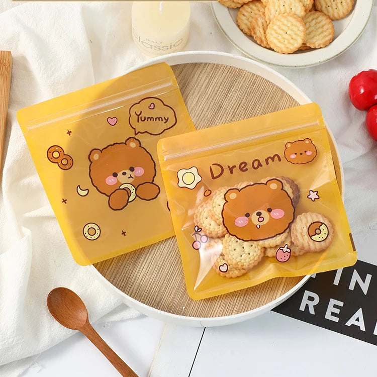 Morsun Cute Cartoon Zipper Bag Snack Zip Lock Bag Cookies Candy Snow Crisp Baking Bag 14x14cm 50pcs/pack Food Candy Packaging