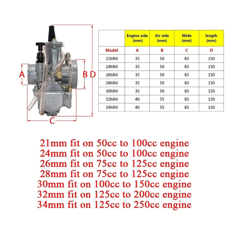 Koso OKO Motorcycle Universal Carburetor For PWK 21 24 26 28 30 32 34mm 2T 4T Carburador With Power Jet for Moto ATV Go Karts