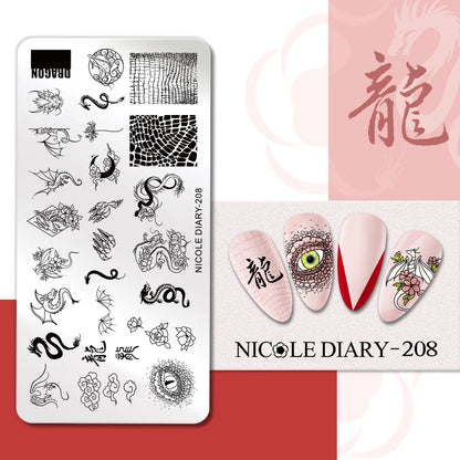 NICOLE DIARY Rose Flower Nail Stamping Plates Image Template Valentine's day Love Heart Printing Stencil Nail Art Manicure Tools