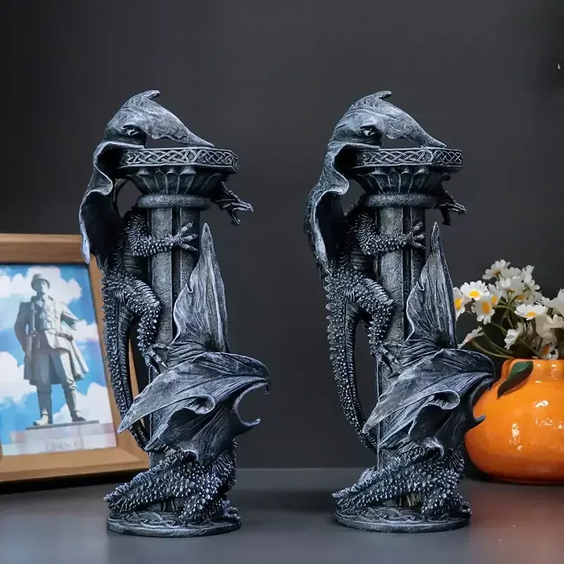 Dragon-Shaped Resin Candle Holders Mythical Anime Figurines for Home Decorative Display Painted Animal Pattern for Gifts Crafts