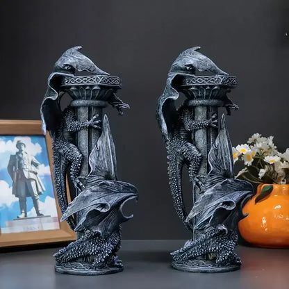 Dragon-Shaped Resin Candle Holders Mythical Anime Figurines for Home Decorative Display Painted Animal Pattern for Gifts Crafts