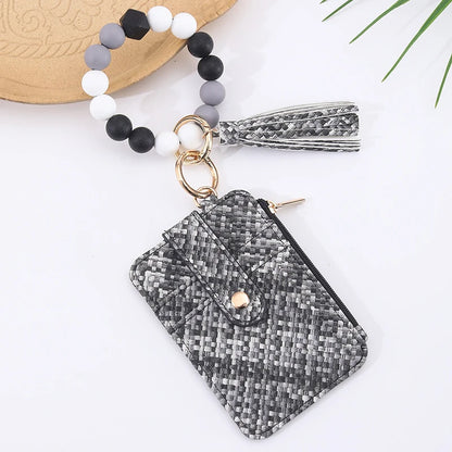 2025 New Fruit  Pattern Leather  Bracelet Fringe Key Chin Card Bag Document Wrist Portable Keychain  Zipper Card Holder Wallet