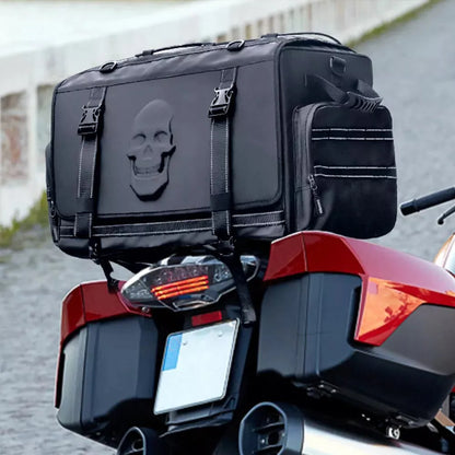 Rear Tail Seat Bag Black Retro Deluxe Roll Pannier Tool Bag for Motorcycle