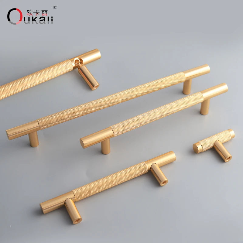 New T Bar Shape Furniture Hardware Supplies Kitchen Gold Cupboard Cabinet Drawer Door Cupboard Knurled  Handles