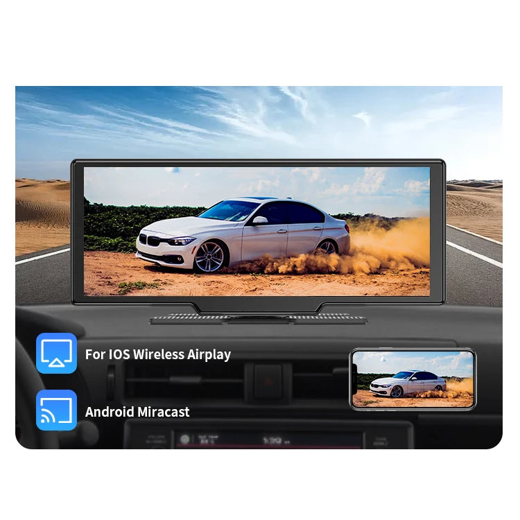 SUNWAYI Newest 10.26 Inch HD Portable Carplay Car 4K Dash Cam 1080P Reverse Camera Dual Lens WiFi Car Recorder Navigation GPS