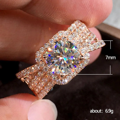 F842 Rose Gold Diamond Ring Round Brilliant Cut Natural G Color Engagement Women's Jewelry