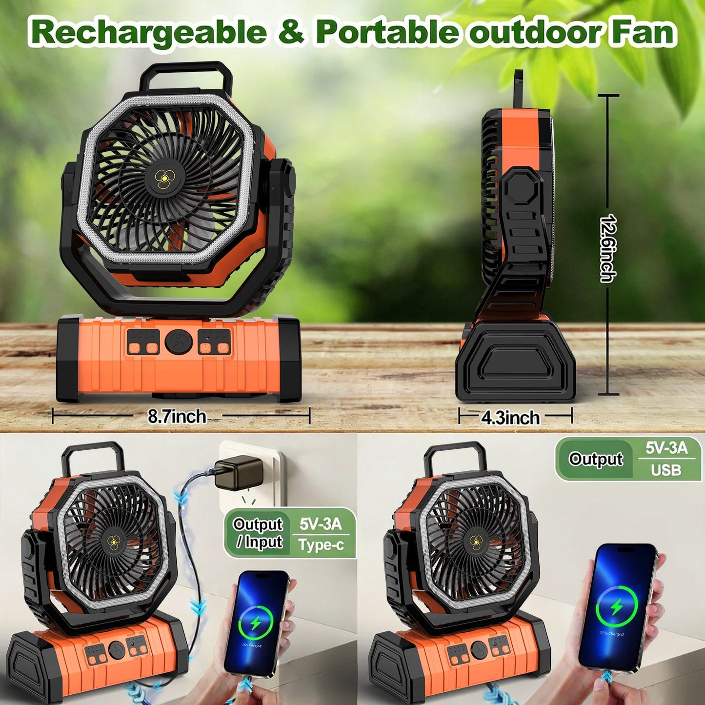 Trending 2026 20000mAh Portable Rechargeable Camping Fan F6 4 Speed Ventilador Solar Recargable Table Fan with Light