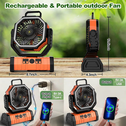Trending 2026 20000mAh Portable Rechargeable Camping Fan F6 4 Speed Ventilador Solar Recargable Table Fan with Light